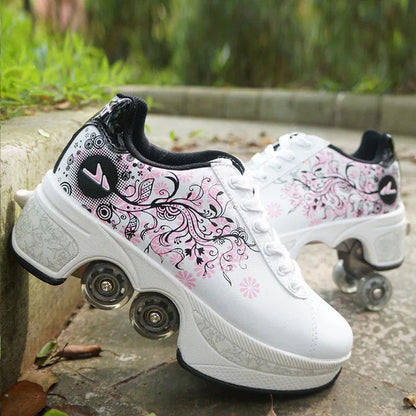 GliderKicks - Zapatos de patinaje sobre ruedas con deformación 2 en 1